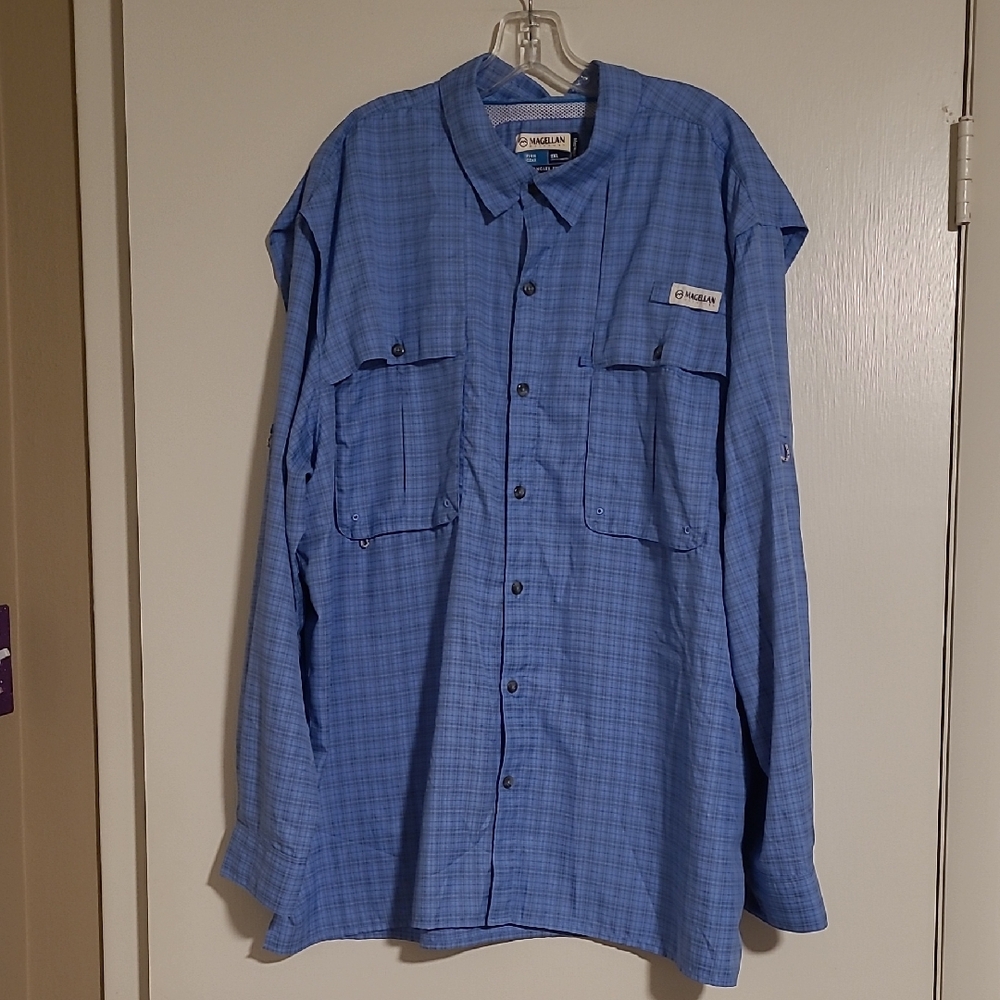 Men's Columbia Light Blue Plaid Long Sleeve Shirt, XXL